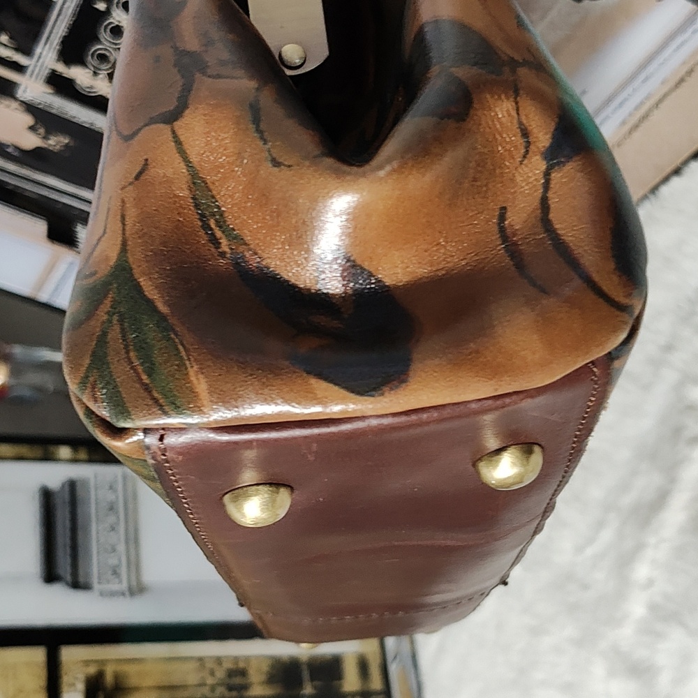 Patricia Nash Floral Painted Leather Satchel in Tan, Brown, Green, Red - Picture 12 of 15